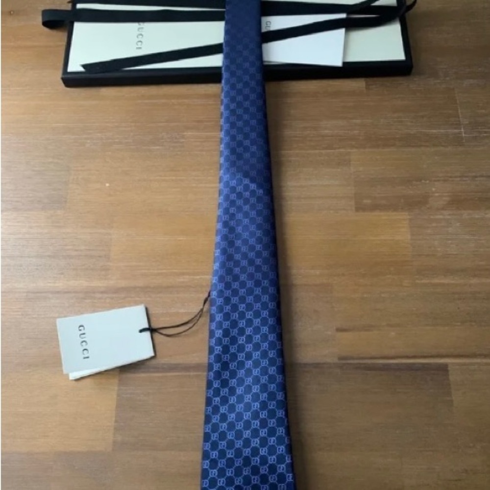 Blue monogram GG Gucci tie